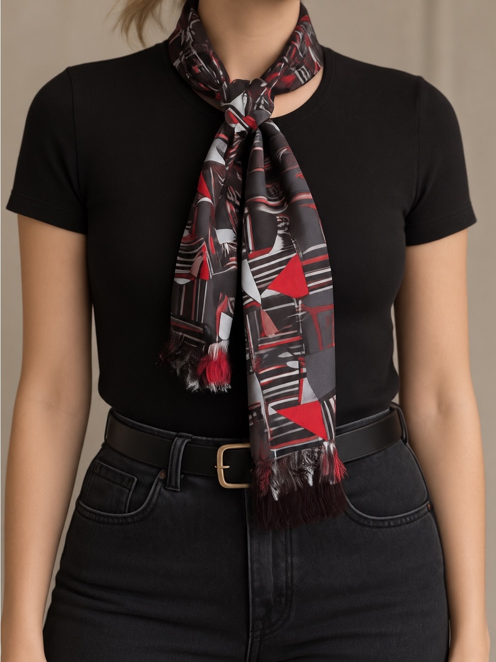 100% Silk Art Deco Inspired Geometric Fringe Scarf 🧣